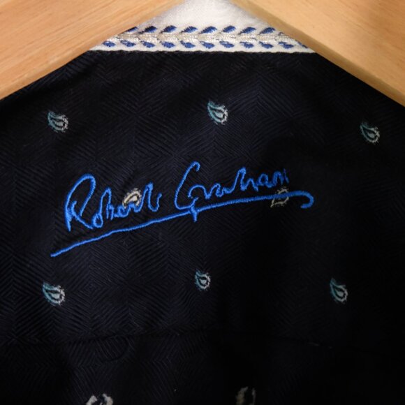 Robert Graham Shirt Mens Extra Large Blue Paisley French Cuff Button Up - Picture 7 of 9